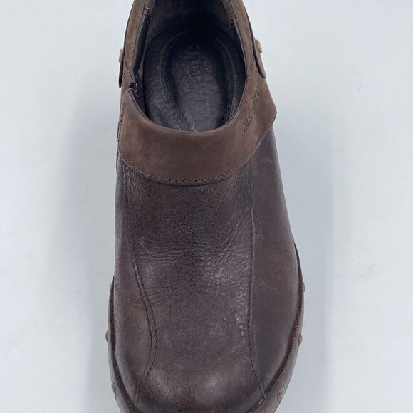 Merrell Luxe Wrap Brown Leather Slip On Studded Wedge Clogs Shoes Womens 7 - Picture 7 of 13